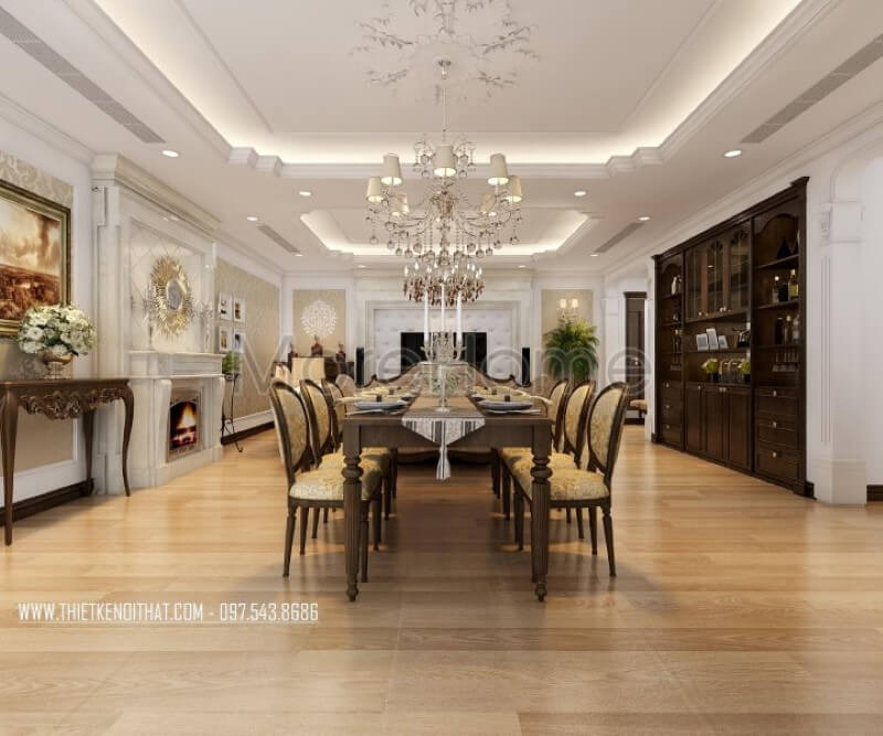 Thiết kế phòng ăn chung cư đẹp liền kề phòng khách mang đến sự tiện lợi và linh hoạt cho không gian sống cho gia chủ Thiết kế chung cư