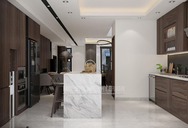 Thiết kế phòng bếp đẹp ấn tượng từ phong cách hiện đại sang trọng. Nội thất phòng bếp
