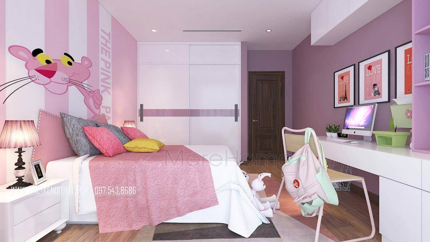 Thiết kế nội thất phòng ngủ bé gái với tông màu hồng nhẹ nhàng, nữ tính Thiết kế phòng ngủ nhà phố