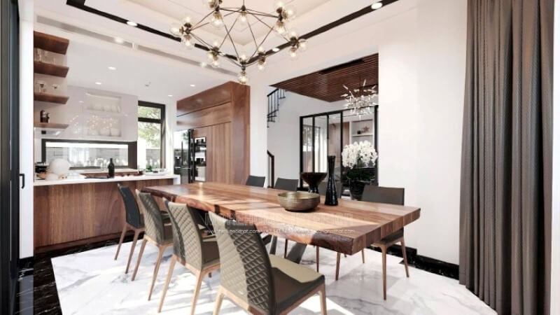 Mẫu tủ bếp đẹp hình chữ U với thiết kế bàn đảo liền mạch sẽ là một gợi ý tuyệt vời cho mẫu phòng bếp vuông vắn mà không cần bỏ ra quá nhiều diện tích.