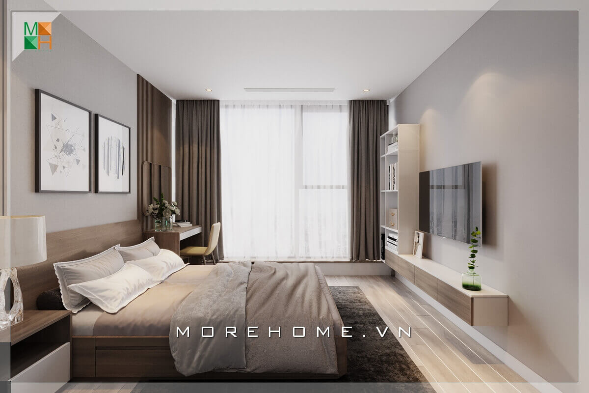 Mẫu phòng ngủ có cửa sổ lớn đón ánh sáng tự nhiên với chiếc giường màu sắc sáng trẻ trung năng động rất ấn tượng.