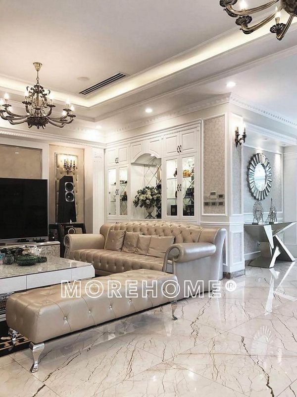 Lắp đặt bộ sofa tân cổ điển bọc da cho biệt thự Ciputra