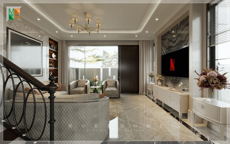 Phòng khách nhà phố, biệ thự nội thất thiết kế với phong cách hiện đại sang trọng, sử dụng thoải mái tiện nghi thể hiện cá tính gu thẩm mỹ riêng cho gia chủ.