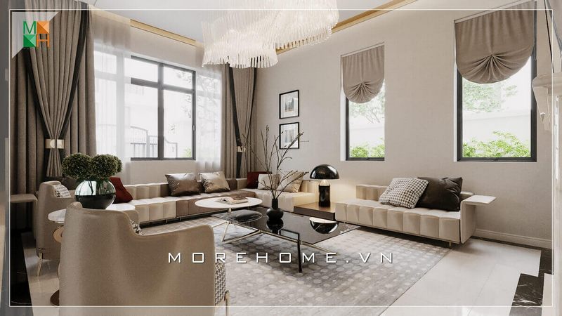 Sofa kem đẳng cấp và sang trọng là một lựa chọn hoàn hảo cho không gian phòng khách này.