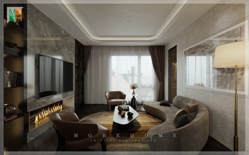 Sofa cong bọc nỉ màu xám hiện đại sử dụng thoải mái thẩm mỹ cao